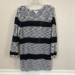 New York & Company Navy/Cream Sweater - Size L